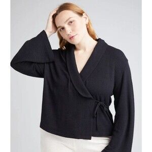 RicherPoorer Women's Bounce Knit Wrap Top Cardigan Black Relaxed Size Medium
